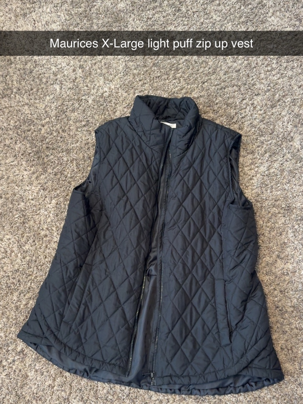 Maurices Black Quilted Diamond-Pattern Puff Vest